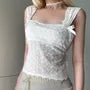 Square-Neck Ribbon Floral Embroidered Crop Tank Top