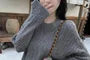 Set: Round Neck Plain Cable Knit Sweater + High Waist Knit Shorts