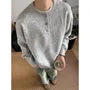 Crew Neck Drop Shoulder Plain Henley Sweater