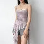 Asymmetrical Ruffle Trim Lace Panel Mesh Slim Fit Camisole Top