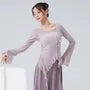 Long-Sleeve Round Neck Plain Ruffle Trim Dance Top