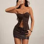 Plain Buckled Lace-Up Slit Bustier Tube Top