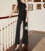 One-Shoulder Plain Ruffle Side-Slit Flared Jumpsuit