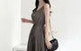 Spaghetti Strap Plain Accordion Pleated Tie-Waist Maxi A-Line Dress