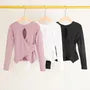 Asymmetrical Cutout Long Sleeve Round Neck Plain Sports T-Shirt