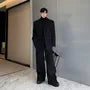 Set: Lapel Collar Plain Detachable Single-Breasted Cargo Blazer + High Waist Wide Leg Dress Pants