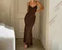 Spaghetti Strap V-Neck Plain Open Back Lace Maxi Mermaid Dress