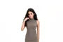 Turtleneck Plain Slim Fit Tank Top / High Waist Midi Pencil Skirt