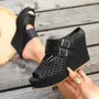 Faux Leather Peep-Toe Platform Wedge Sandals