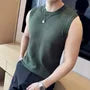 Crew Neck Plain Perforated Knit Tank Top