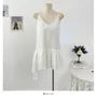Spaghetti Strap V-Neck Plain Ruffle Asymmetrical Lace Mini A-Line Dress