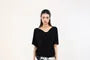 Short-Sleeve V-Neck Plain Shirred T-Shirt