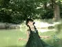 Set: Spaghetti Strap Leaf Accent Bow Asymmetrical Midi A-Line Dress + Choker
