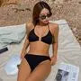 Set: Halter Plain Bikini Top + Bikini Bottom + Drawstring Cover Up