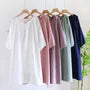 Elbow-Sleeve Notch Neck Plain Pajama Dress