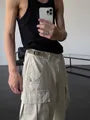 Mid Rise Plain Wide Leg Cargo Pants
