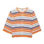 Elbow-Sleeve Striped Crochet Knit Cardigan