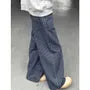 Mid Rise Striped Washed Wide Leg Jeans