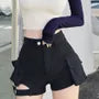 Mid Waist Cutout Denim Hot Pants