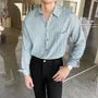 Long-Sleeve Plain Ribbed Pocket Front Shirt