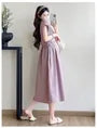Maternity Cap Sleeve Collared Plain Midi A-Line Shirt Dress