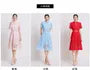 Short Sleeve Mock Neck Plain Crochet Lace Midi A-Line Dress