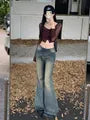 Mid Rise Frayed Flared Jeans