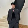 Set: Mock Neck Plain Single Breasted Blazer + Mid Rise Wide Leg Pants + Skirt
