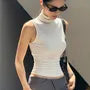 Mock Neck Plain Open-Back Slim-Fit Crop Tank Top