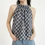 Halter Neck Plaid Bubble Hem Top