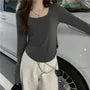 Long-Sleeve Scoop Neck Plain T-Shirt