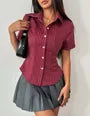Short Sleeve Collared Stripe Slim-Fit Shirt