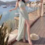 Sleeveless Mock Neck Plain Ruched Lace Panel Maxi Dress
