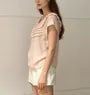 Short Sleeve Ruffled-Trim Plain Loose-Fit Blouse