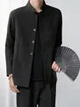 Plain Stand Collar Button-Up Blazer