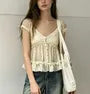 Puff Sleeve V-Neck Polka Dot Ruffled-trim A-Line Blouse