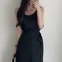 Sleeveless Round Neck Plain Tie-Waist Midi Sheath Dress