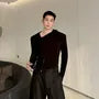 Long-Sleeve Asymmetrical Hooded Plain T-Shirt