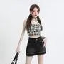High Waist Washed Tassel Trim Denim Skort