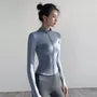Long-Sleeve Mock Neck Plain Zip Slim Fit Sports Top