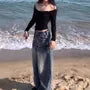 Mid Rise Washed Wide Leg Jeans