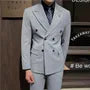 Set: Lapel Collar Double Breasted Blazer + Plain Dress Pants + Vest