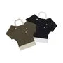 Short Sleeve Mock Two Piece Cold Shoulder Color-Block Slim-Fit Top