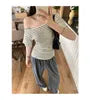 Short-Sleeve Off Shoulder Striped Ruched T-Shirt