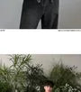 Collared Washed Button Denim Jacket / Mid Rise Straight Leg Jeans