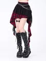 High Waist Tartan Check Lace Panel Asymmetrical Mini A-Line Skirt
