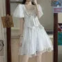 Puff-Sleeve Square-Neck Mini A-Line Lace Dress