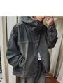 Washed Hooded Zip-Up Denim Jacket / Mid Rise Wide Leg Jeans