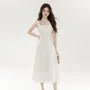 Sleeveless Square Neck Plain Midi A-Line Dress