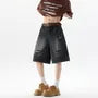 Mid Rise Washed Distressed Wide Leg Jorts